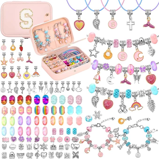 Charm Bracelet Making Kit with Bracelet Organizer Box Beads Mermaid Pendants for Jewelry Making DIY Craft Kit for Birthday Gifts Valentine Christmas-CubbioJoy