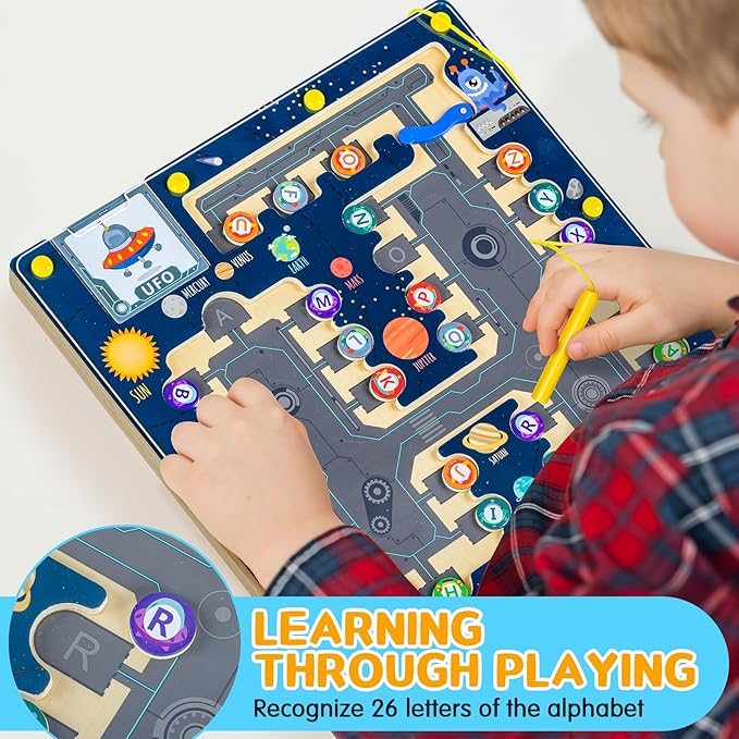 deli Magnetic Alphabet Maze, Wooden Montessori Toys for Tolddlers, Learning Educational Fine Motor Skills Toys for Kids 3 4 5 Year Old Gifts-CubbioJoy