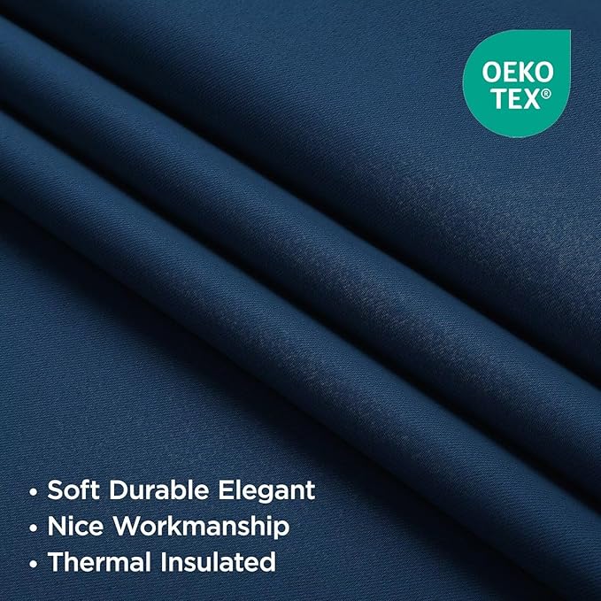 Joydeco 90 Inch Blackout Curtains for Bedroom, Thermal Insulated Black Out Curtains 2 Panels Set, Room Darkening Drapes for Living Room Window Rod Pocket Back Tab (W52 x L90 Inch, Navy Blue)-CubbioJoy