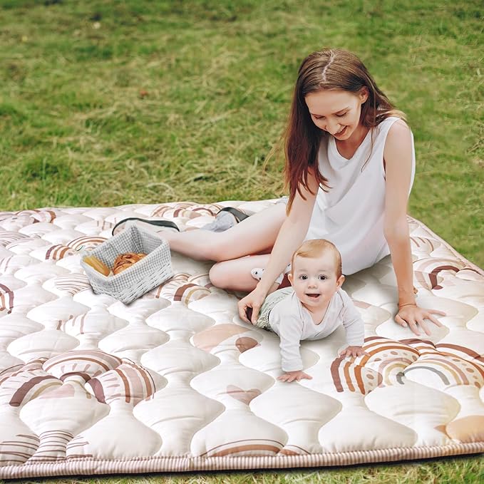 Baby Play Mat, 50x50 Playpen Mat with Super Soft Touch, Activity Mat with Upgraded Anti-Slip Bottom, Machine Washable Crawling Mat for Floor & Picnic(Boho Rainbow)-CubbioJoy