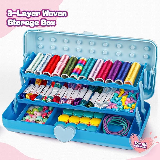 Cmiolacuna Friendship Bracelet Making Kit for Girls, 3-Layer Storage Box Arts and Crafts Bracelets Jewelry String Maker Kit Ages 8-12,Best Christmas Birthday Gift for Girls 6 7 8 9 10 11 12 Year Old-CubbioJoy