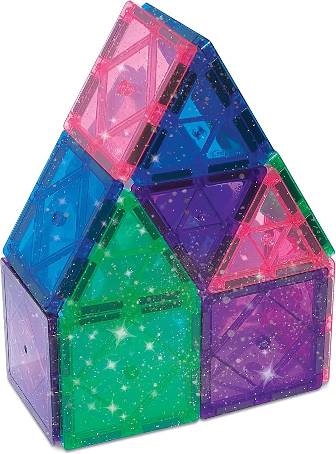 CreateOn Crayola Magnetic Tiles, Building Set for Kids, Magnetic Toys for Kids, Travel Toys, Classroom Sensory Toy Blocks, STEM & Montessori Tools for Boys & Girls Ages 3+, 14-Piece Set (Glitter)-CubbioJoy