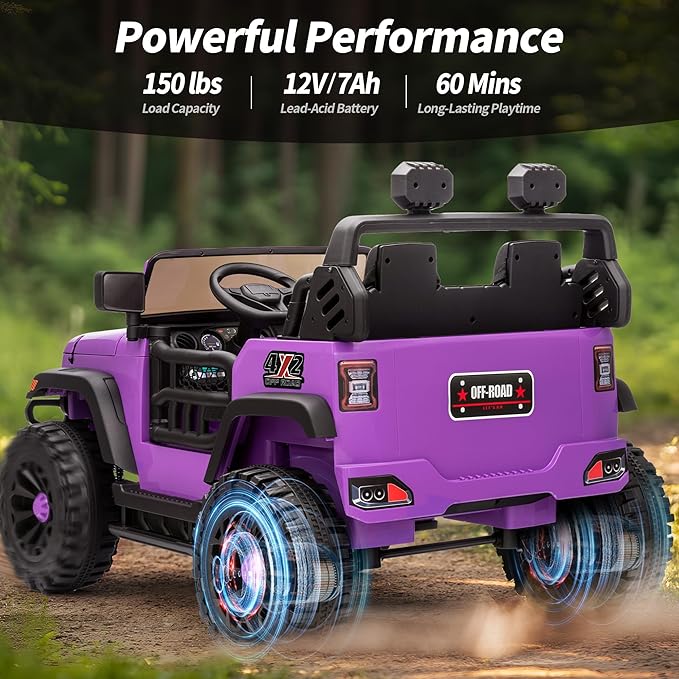 2 Seater Ride on Car Truck, 12V Kids Electric Ride on Toy for Big Kids Age 3-8 w/Remote Control- Purple-CubbioJoy