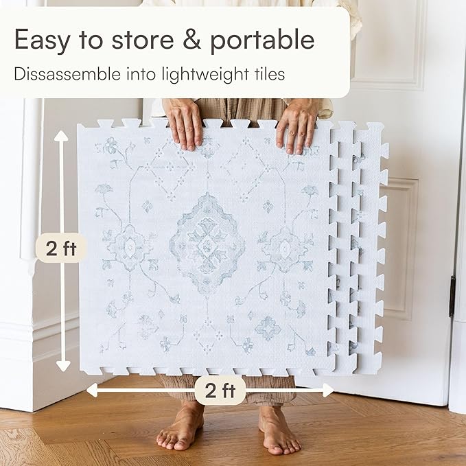 Baby Play Mat for Floor – 6x6ft Vintage Gray | Soft Non Toxic Premium EVA Foam Tiles for Tummy Time, Crawling & Playroom – Waterproof Interlocking Floor Mat for Babies & Toddlers Lillefolk (9 Tiles)-CubbioJoy