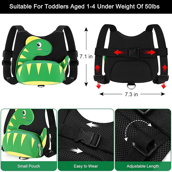 Accmor Toddler Harness Leash + Anti Lost Wrist Link, Cute Dinosaur Kids Harness with Leash, Mini Child Harness Leash Wristband Tether Protector for Baby Boys Girls Age1-3 Years Old to Outdoor Travel-CubbioJoy
