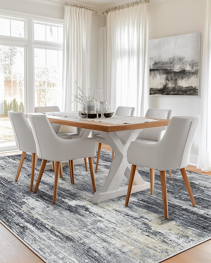 AMADA HOMEFURNISHING 6x9 Washable Area Rug, Modern Abstract Living Room Rug with Non-Slip Backing & Short Pile, Large Rug with Abstract Pattern for Living Room, Bedroom and Dinning Room, Light Grey-CubbioJoy
