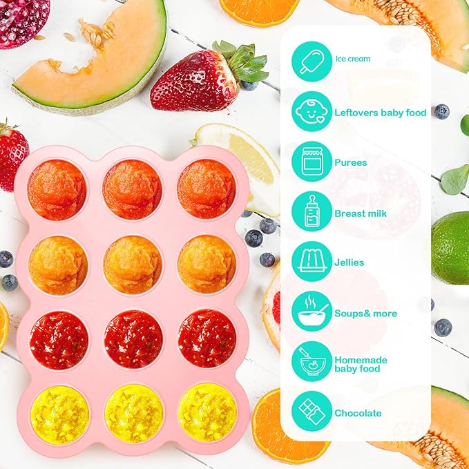3 Pcs Baby Food Storage Container 12 Cup Silicone Baby Food Freezer Tray with Lid Stackable Reusable Silicone Freezer Tray for Food Vegetable Fruit Puree and Breast Milk(Multicolor)-CubbioJoy