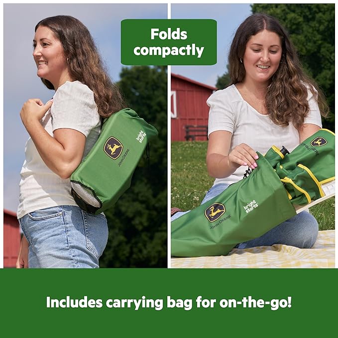 Bright Starts John Deere Pop 'N Sit Portable Booster Chair, Floor Seat, Indoor/Outdoor Use, Compact Fold, Green and Yellow, 6 Mos - 3 Yrs-CubbioJoy