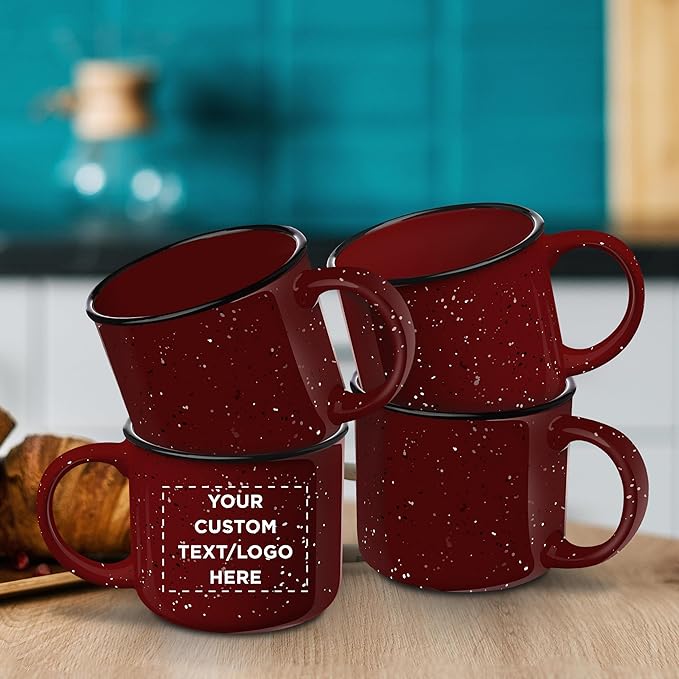 DISCOUNT PROMOS Custom Ceramic Campfire Coffee Mugs 13 oz. Set of 100, Personalized Bulk Pack - Perfect for Tea, Espresso, Cappuccino, Hot Cocoa - Maroon-CubbioJoy
