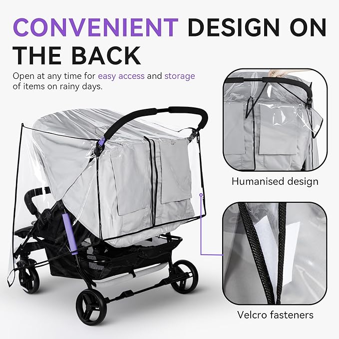 bemece Double Stroller Rain Cover, Weather Shield Double Stroller for Side by Side Seats Twin Stroller, Baby Outdoor Activities Accessories, Protects Children from Rain, Snow, Wind-CubbioJoy
