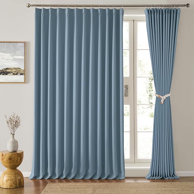 KEQIAOSUOCAI Dusty Blue Pleat Wide Width Drapes 80 x 84 inch Long 2 Panels - Thermal Insulated Room Divider Curtains for Bedroom/Living Room/Patio, Pinch Pleated Curtain Panel with Hooks-CubbioJoy