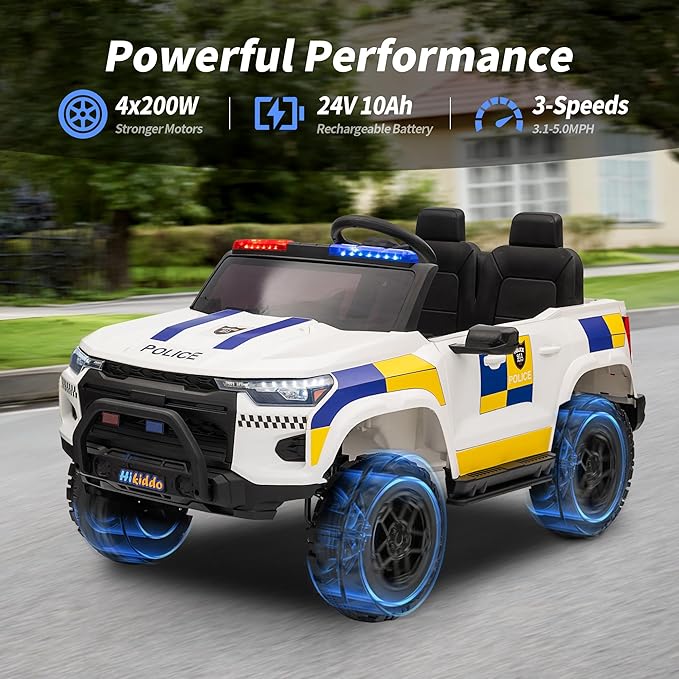 24V 10Ah Electric Police SUV Car Ride-On Toy for Big Kids, 4WD 2-Seater w/Parental Remote Control, 5Mph Max Speed - White-CubbioJoy