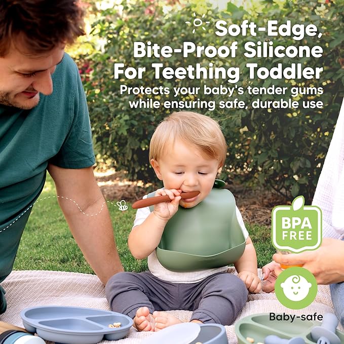 KeaBabies Silicone Baby Spoons, Self Feeding 6-12 months - 3-Pack Baby Weaning Eating Utensils,Toddler First Food Training Spoon,Infant,Kids Feeding Supplies Essential Set,Dishwasher-safe (Terracotta)-CubbioJoy