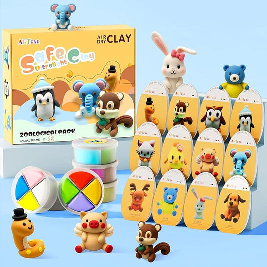 Air Dry Clay Kits for Kids-Modeling Magic Clay,12 Animals DIY Molding Clay Art Crafts Set,Ultra Light & Soft, Safe & Non-Toxic with Sculpting Tools & Tutorials, Unique Gifts for Boys & Girls-CubbioJoy