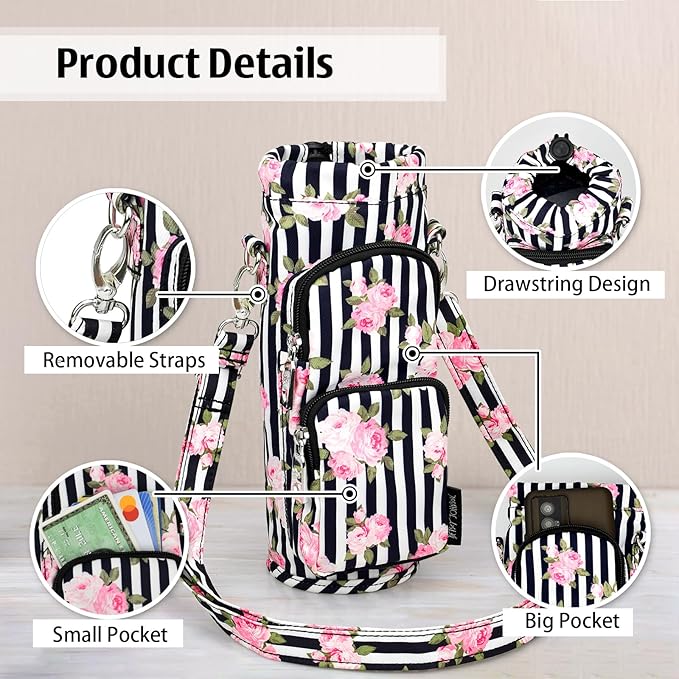 Betsey Johnson Insulated Water Bottle Pouch Holder Carrier Crossbag with Adjustable Shoulder Strap - Lightweight Polyester Accessories with Pockets Good for Hiking Sports-CubbioJoy