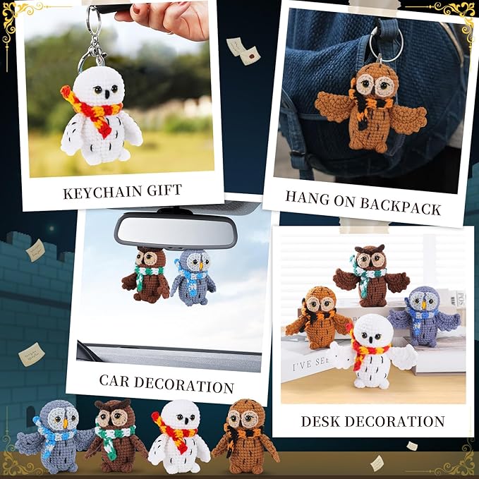 Crochet Kit for Beginners - 4 PCS Owl Crochet Kit with Step-by-Step Video Tutorials, Beginner Crochet Kits for Adults, Crochet Animal Kit for Kids, Crochet Magical Owls Set (White&Brown&Gray&Coffee)-CubbioJoy