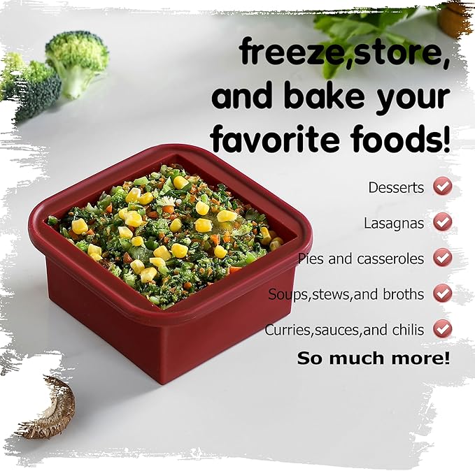 2-Cup Silicone Freezer Trays with Lids – Perfect for Meal Prep, Portion Control, and Easy Freezing-Meal Prep Container Molds for Soup,Leftovers (Cranberry, 2 Pack)-CubbioJoy