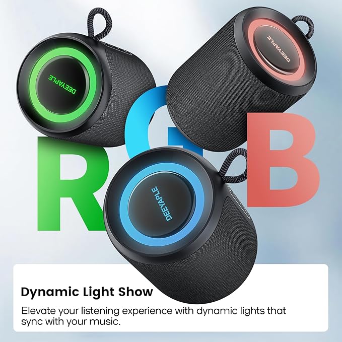 Bluetooth Speaker Wireless,IP67 Waterproof & Dustproof Portable Speaker with Lights,15W Loud Stereo Sound, 2500mAh Battery All Day Playtime, TWS Pairing, BT5.3, Home/Party/Outdoor/Beach (Black)-CubbioJoy