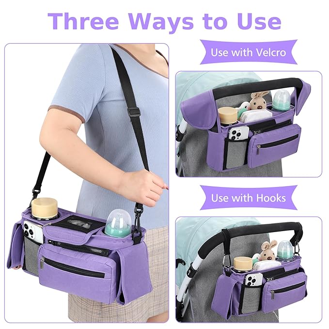 Accmor Universal Stroller Organizer with Insulated Cup Holder Detachable Phone Bag and Shoulder Strap,Stroller Bag Caddy Organizer Fits for Uppababy, Baby Jogger, Britax Strollers-CubbioJoy