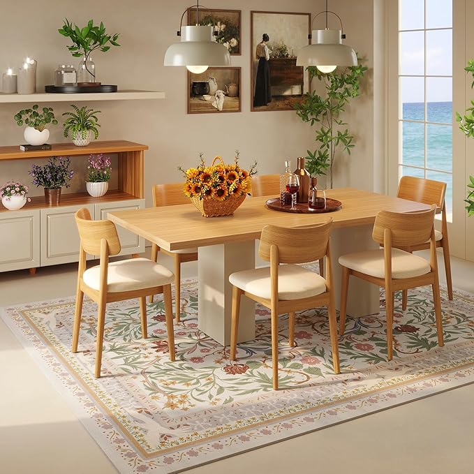 Area Rugs 8x10 for Living Room Clearance Washable Vintage Floral Botanical Rug Non Slip Low Pile Large Rug for Bedroom, Farmhouse, Dining Room, Kids Playroom, Beige-CubbioJoy