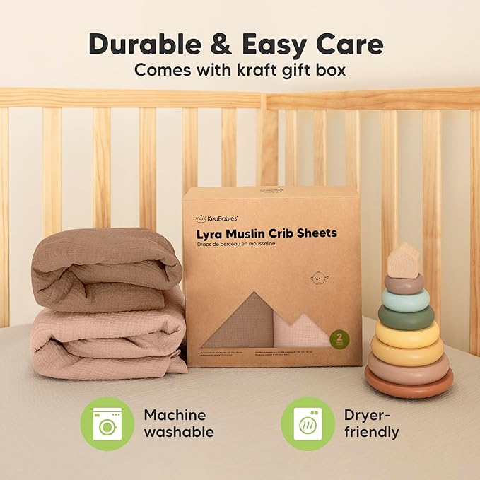 KeaBabies 2-Pack Muslin Crib Sheets for Boys, Girls - 100% Organic Cotton Fitted Baby Crib Mattress Sheet, Soft Breathable Standard Toddler Bed Cover Bedding Set, Neutral, Durable 52x28 (Russet)-CubbioJoy