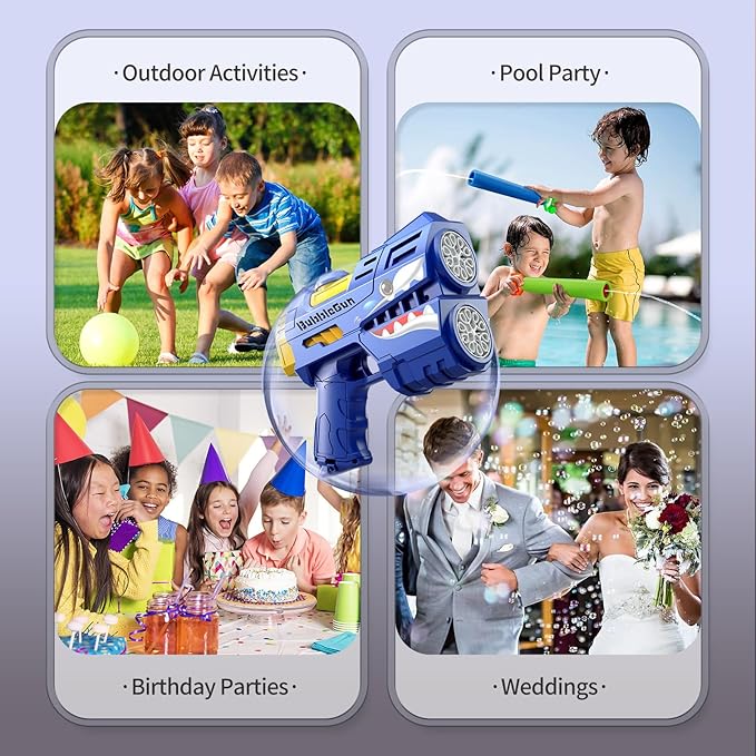 Jasny 2 Pack Bubble Guns for Kids, Rechargeable LED Light Up Dinosaur Bubbles Machine Blower with 2 Bottles Refill Solution for Toddlers 4-8, Birthday Gift-CubbioJoy