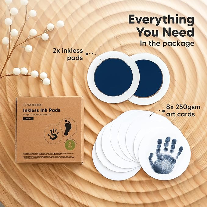 2-Pack Round Inkless Baby Hand and Footprint Kit - Mess Free Ink Pad for Newborn Keepsake, Dog Nose & Paw Print Kit, Clean Touch Ink Pad for Baby Hand & Footprints, Ideal New Mom Gifts (Navy)-CubbioJoy