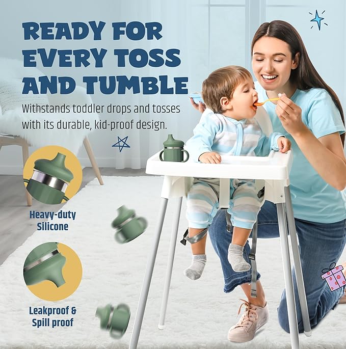 Jumble Dream Stainless Steel Sippyy Cup, Silicon Training Stainless Steel Kids Cups with Straw, Toddler Tumbler with Spill Proof Straw |6 Month Toddler Sippy Cup| BPA Free (Blue Moon) 2025-CubbioJoy