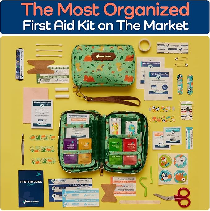 KeepGoing Travel First Aid Kit for Kids – 130 Pc. for Car, Home, Purse, Diaper Bag & Backpack with Latex-Free Bandages - Mini First Aid Kit Travel Size TSA-Approved-CubbioJoy