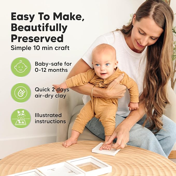 Baby Shower Gifts for Boys, Girls - Baby Hand and Footprint Kit, Newborn Handprint Kit, Keepsake Photo Frame, Nursery Picture Frame, Gender-Neutral Newborn Keepsake Gifts (Alpine White)-CubbioJoy