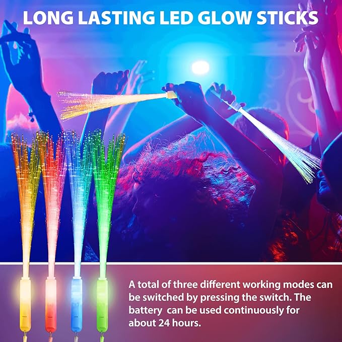 28 Pcs Sparkler Firework Sticks Glow Fiber Optic Wands, LED Flashing Sticks Light Up Toy for Kids Adults, Glow in The Dark Party Favor Supplies Bulk Rave Magic Decoration for Wedding Halloween Easter-CubbioJoy