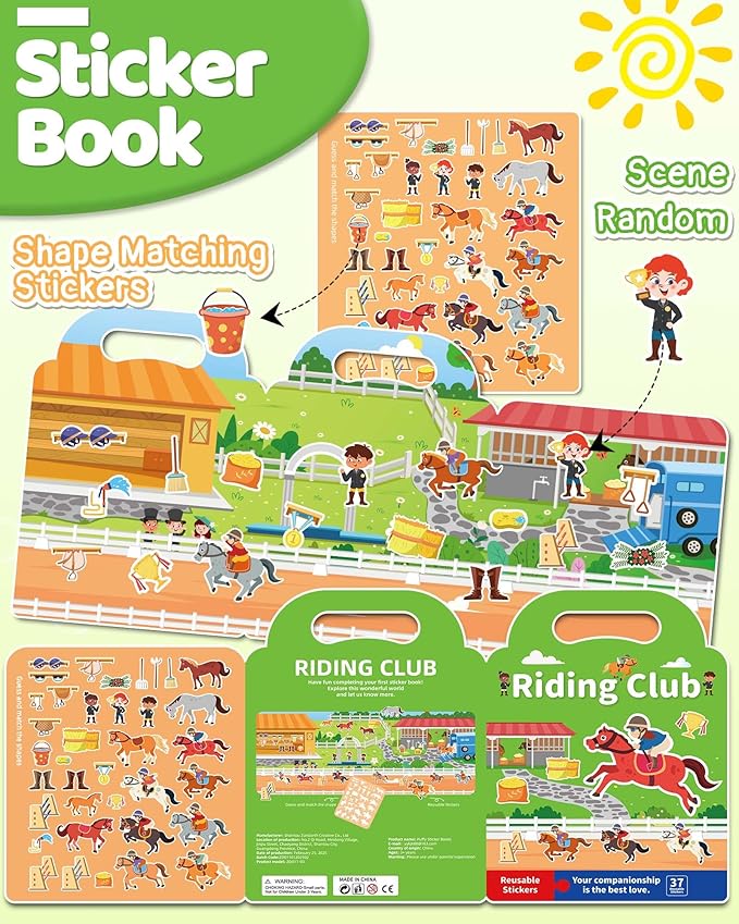 Benresive Reusable Sticker Book for Toddlers 2-4 Years, Fun Travel Stickers for Kids, Waterproof Sticker Books for Toddlers 1-3, Crafts Activities for Todddlers 1-3 2-4 3-5 - Riding-CubbioJoy
