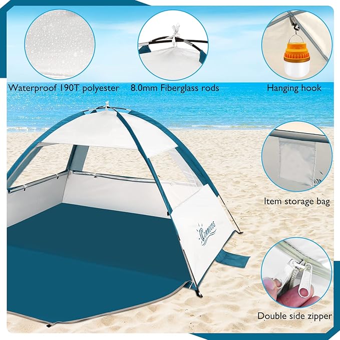 COMMOUDS Beach Tent Sun Shade for 3/4-5/6-7/8-10 Person, UPF 50+ Beach Sun Shelter Canopy Tent, Lightweight, Easy Set Up and Carry-CubbioJoy