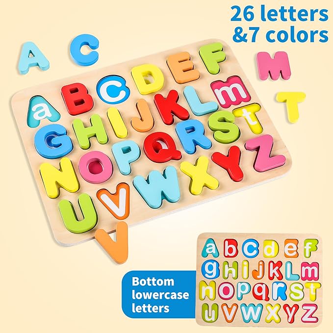 Aile Toddler Wooden Preschool Learning Alphabet Peg Puzzle Board Toys-CubbioJoy