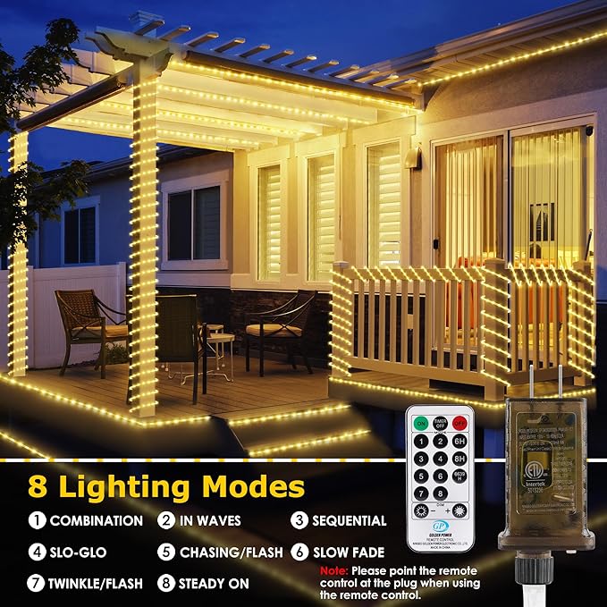 Connectable 66ft 800 LED Rope Lights Outdoor, Warm White Strip Lights Plug in, Outdoor String Lights Waterproof Decorative Lighting for Deck Patio Yard Garden Pathway Pool Camping Room Indoor Décor-CubbioJoy