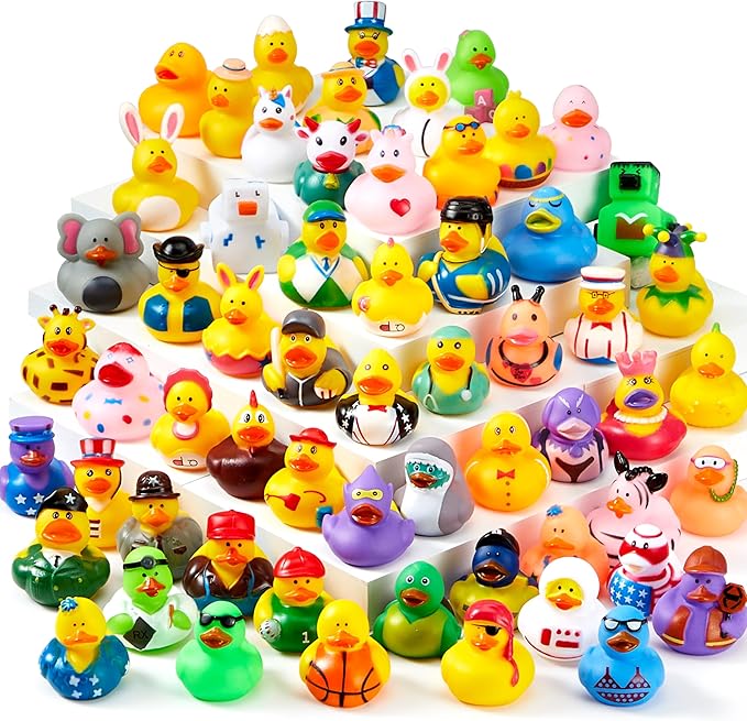 JOYIN 240 Pcs Rubber Ducks, Random Assortment Ducks Bulk with Mesh Carry Bag, Mini Rubber Duckies for Baby Bath Toys, Kids Toddler Summer Pool Toys Birthday Gifts Party Favors-CubbioJoy