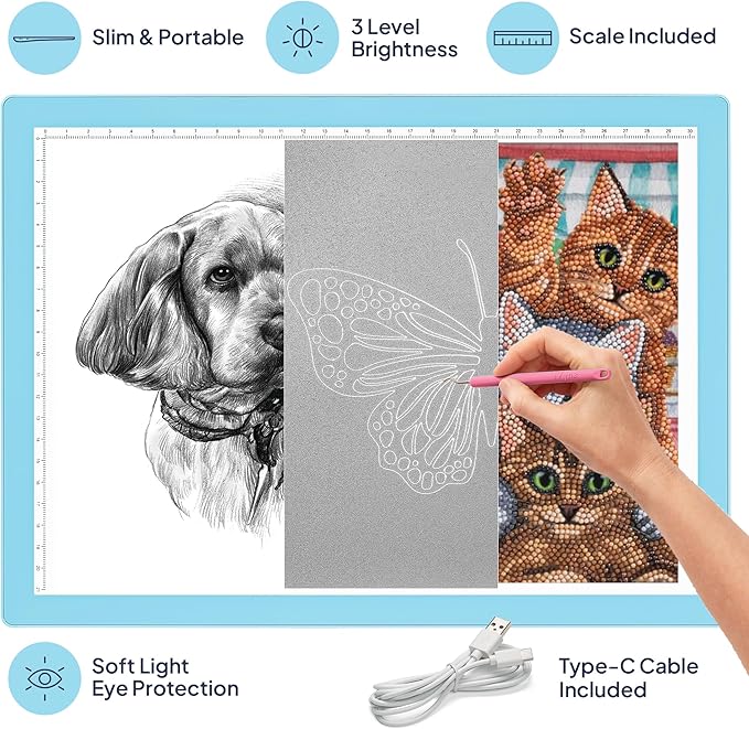 iVyne Corded Light Pad for Weeding Vinyl - A4 Light Box for Drawing - Light Board for Tracing - Light Box for Diamond Painting, Weeding Vinyl, Sketching, Tracing (Blue)-CubbioJoy