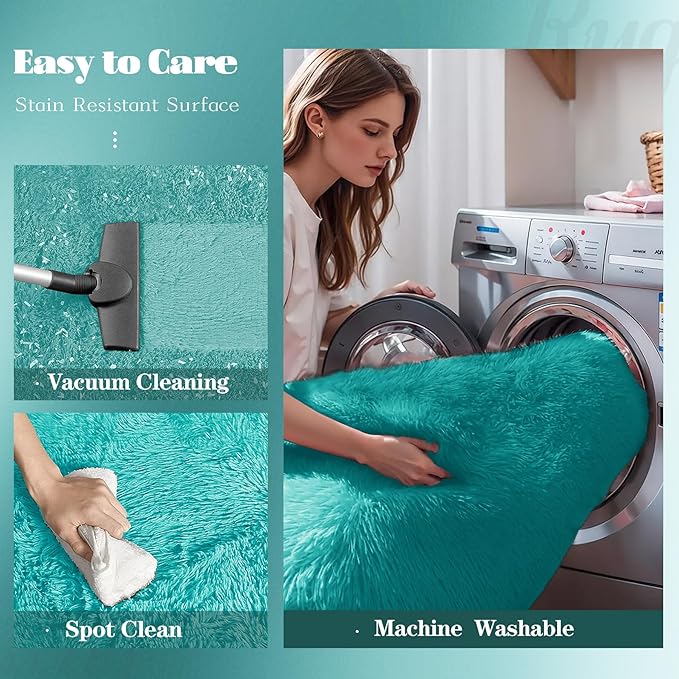 4FT Round Rug for Bedroom: Fluffy Shag Soft Washable Rugs Circle Small Fuzzy Plush Indoor Carpet for Living Room Nursery Playroom Dorm Kids Girls Boys Room (Teal Blue, 4'x4')-CubbioJoy