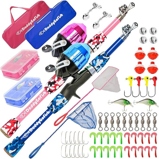 DaddyGoFish Kids Fishing Pole - Rod Reel Combo Tackle Box Starter Set - First Year Small Gear Kit for Boys Girls Toddler Youth Age Beginner Little Children-CubbioJoy