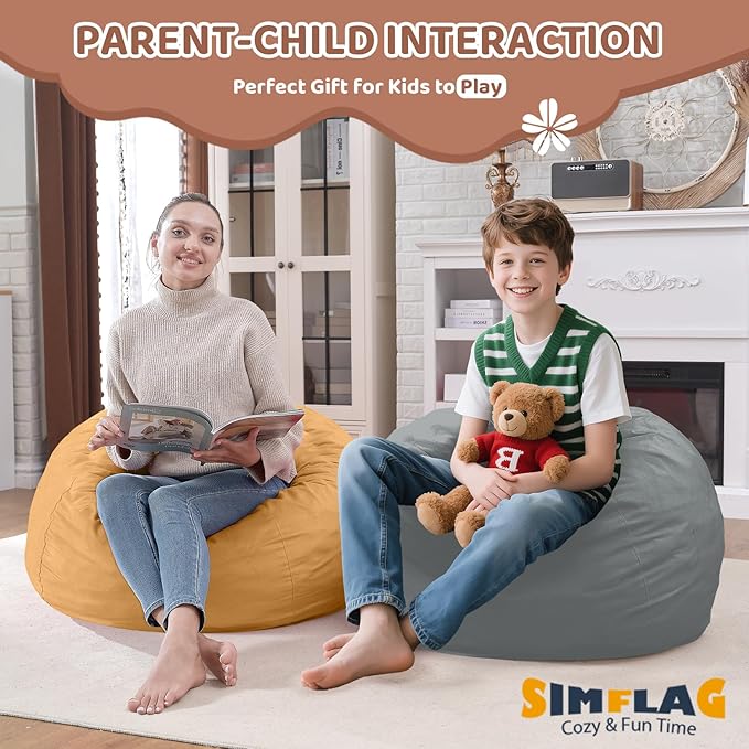 2FT Bean Bag Chair, Comfy Bean Bag Chairs with Memory Foam Filled, Fluffy Beanbag Sofa with Dutch Velvet Cover, Teardrop BeanBag Chairs for Living Room, Playroom - Light Grey-CubbioJoy