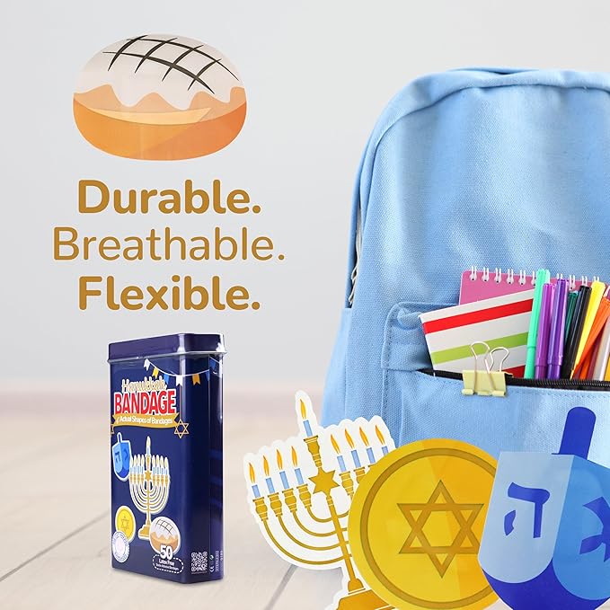 BioSwiss Bandages, Hanukkah Shaped Self Adhesive Bandage, Latex Free Wound Care, Fun First Aid Kit Supplies for Kids and Adults, 50 Count-CubbioJoy