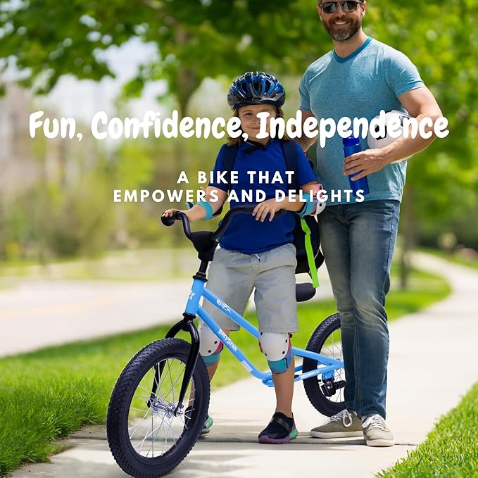 16 Inch Kids Balance Bike for 5-8 Year Old, BMX Kids Bike with No Pedals, Air Rubber Tires, Footrests, Adjustable Height for Big Kids, Boys, Girls-CubbioJoy