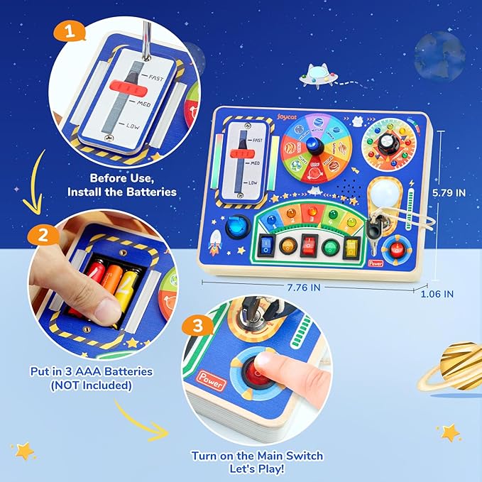 JoyCat Busy Board with Led Light, Toddler Toys for 1 2 3 4 Year Old Boys and Girls, Wooden Sensory Toys with Music, Travel Toy for Toddlers 1-3, Birthday Presents (Blue)-CubbioJoy