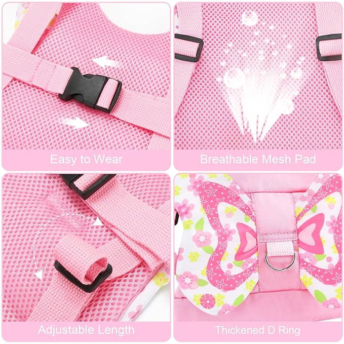 Accmor Toddler Harness Leash, 3 in 1 Cute Butterfly Kids Leash + Anti Lost Wrist Link, Adorable Child Walking Harness Wristband Assistant Soft Strap Belt Protector for Baby Girls to Outdoor Travel-CubbioJoy