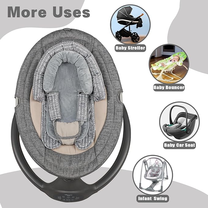 Infant Car Seat Insert, Baby Car Seat Head & Body Support with 2 Strap Pads, Ultra Soft Newborn Preemie Carseat Insert Cushion for Girls Boys, Fits Car Seat, Stroller, Swing, Bouncer, Grey-CubbioJoy