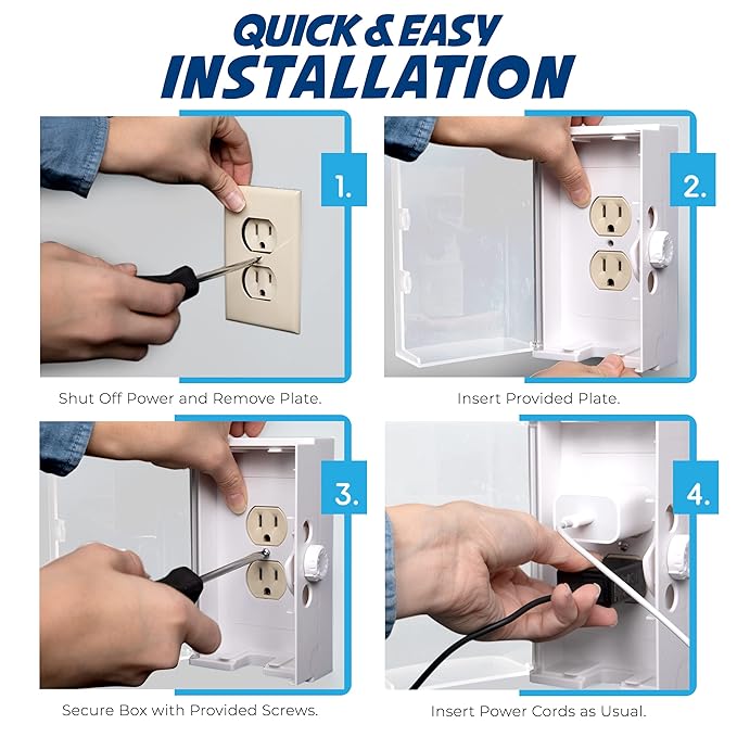 Clear Outlet Cover Box [Patented] Double Lock for Much Better Toddler Proofing, Easier Operation, Simple 3 Step Install with Included Screws. Provides Extra Space Inside for Plugs-CubbioJoy