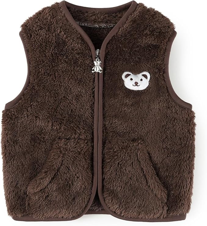 Baby Boys Girls Fleece Vest Zip Up Cute Bear Jackets Fuzzy Fall Winter Warm Clothes Newborn Outwear for Toddler Infant-CubbioJoy