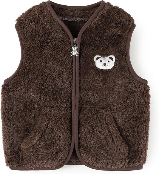 Baby Boys Girls Fleece Vest Zip Up Cute Bear Jackets Fuzzy Fall Winter Warm Clothes Newborn Outwear for Toddler Infant-CubbioJoy