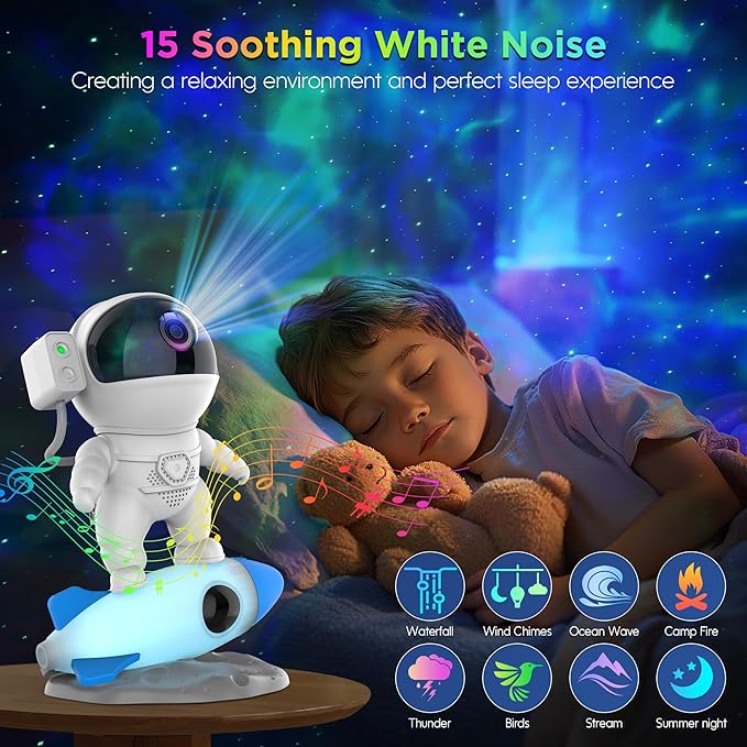 Astronaut Galaxy Projector for Bedroom, Star Projector Galaxy Light with App & Remote Control, White Noises, Bluetooth Speaker, Rocket Night Light for Kids, Ceiling, Gifts, Room Decor-CubbioJoy