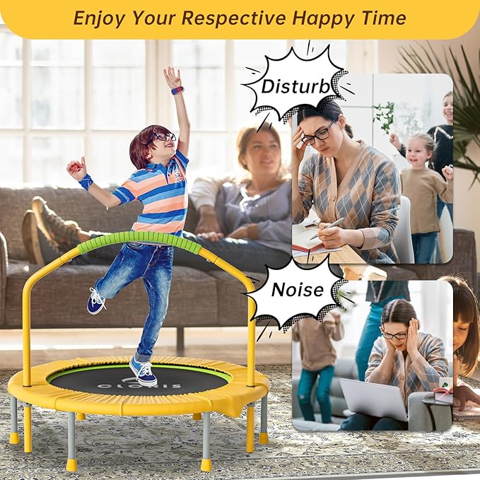 CLORIS 38in/48in Folding Trampoline - Max Load 220lbs / 450lbs Mini Trampoline Rebounder Trampoline for Adults with Adjustable Foam Handle, with safty Padded Cover Best Gift for Kids/Adult-CubbioJoy